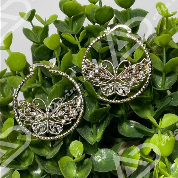 Multi-Color Butterfly Hoop Earrings (gold plated) - Picture 3 of 8